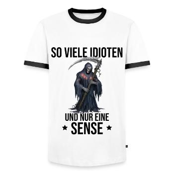 So many idiots and only one scythe - Grim Reaper - Men's Ringer Shirt - white/black - Front - AI Model Female 172 light (172cm) & AI Model Male 178 dark (178cm)