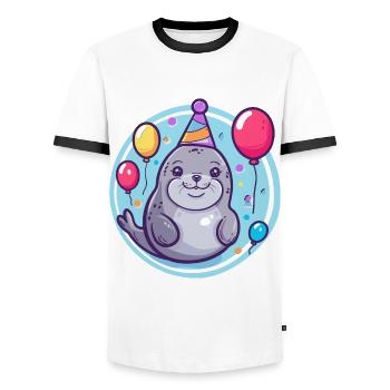 Robbe Tier Geburtstag Baby - Männer Kontrast-T-Shirt - Weiß/Schwarz - Vorne - AI Model Female 172 light (172cm) & AI Model Male 178 dark (178cm)