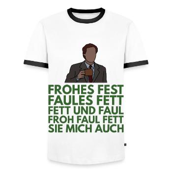 Frohes Fest, faules Fett, sie mich auch - Männer Kontrast-T-Shirt - Weiß/Schwarz - Vorne - AI Model Female 172 light (172cm) & AI Model Male 178 dark (178cm)