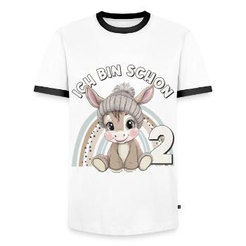 2. Geburtstag Esel Regenbogen Süß Niedlich - Männer Kontrast-T-Shirt - Weiß/Schwarz - Vorne - AI Model Female 172 light (172cm) & AI Model Male 178 dark (178cm)