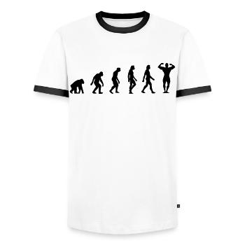 Die Evolution von Bodybuilding - Männer Kontrast-T-Shirt - Weiß/Schwarz - Vorne - AI Model Female 172 light (172cm) & AI Model Male 178 dark (178cm)