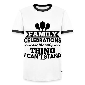 Family party funny saying - Men's Ringer Shirt - white/black - Front - AI Model Female 172 light (172cm) & AI Model Male 178 dark (178cm)