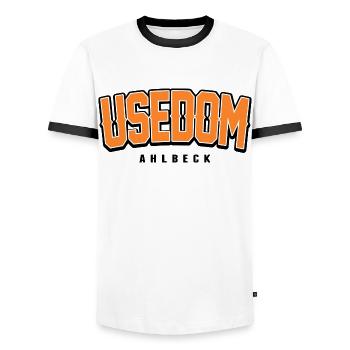 Ahlbeck Usedom T-Shirt – Ostsee Streetwear Design - Männer Kontrast-T-Shirt - Weiß/Schwarz - Vorne - AI Model Female 172 light (172cm) & AI Model Male 178 dark (178cm)