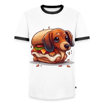 Chien de saucisse - T-shirt contrasté Homme - blanc/noir - Devant - AI Model Female 172 light (172cm) & AI Model Male 178 dark (178cm)