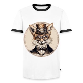 Renard steampunk - T-shirt contrasté Homme - blanc/noir - Devant - AI Model Female 172 light (172cm) & AI Model Male 178 dark (178cm)