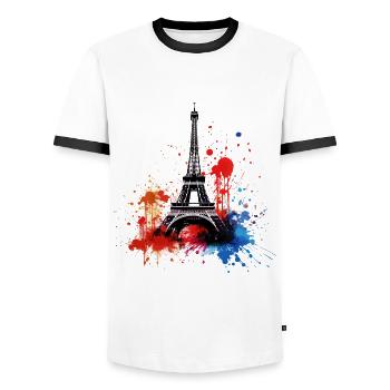 Paris, Tour Eiffel, France, Ville, Horizon, Art - T-shirt contrasté Homme - blanc/noir - Devant - AI Model Female 172 light (172cm) & AI Model Male 178 dark (178cm)
