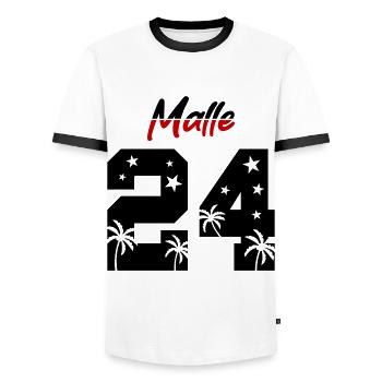Malle 24 - Männer Kontrast-T-Shirt - Weiß/Schwarz - Vorne - AI Model Female 172 light (172cm) & AI Model Male 178 dark (178cm)