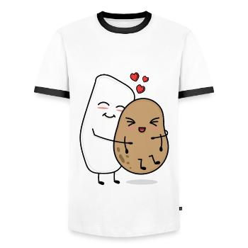 Marzipan hugs potato gift idea - Men's Ringer Shirt - white/black - Front - AI Model Female 172 light (172cm) & AI Model Male 178 dark (178cm)