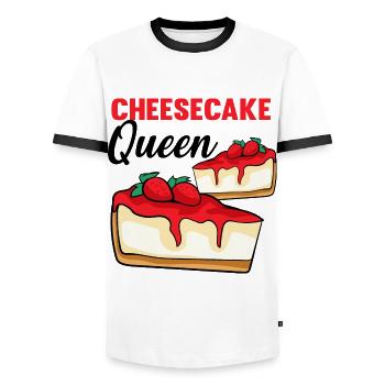 Cheesecake Queen - Men's Ringer Shirt - white/black - Front - AI Model Female 172 light (172cm) & AI Model Male 178 dark (178cm)