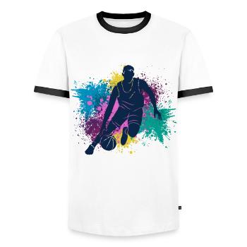 Basketball Spieler Grungy Farbspritzer - Männer Kontrast-T-Shirt - Weiß/Schwarz - Vorne - AI Model Female 172 light (172cm) & AI Model Male 178 dark (178cm)