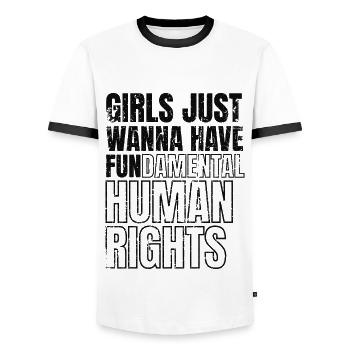 Girls Just Wanna Have Fundamental Human Rights - Men's Ringer Shirt - white/black - Front - AI Model Female 172 light (172cm) & AI Model Male 178 dark (178cm)