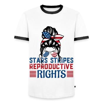 Stars Stripes Reproductive Rights 4th of july Mom - Men's Ringer Shirt - white/black - Front - AI Model Female 172 light (172cm) & AI Model Male 178 dark (178cm)