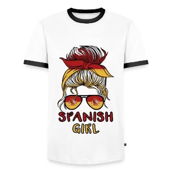 Spanish Girl Spain girls football España women - Men's Ringer Shirt - white/black - Front - AI Model Female 172 light (172cm) & AI Model Male 178 dark (178cm)