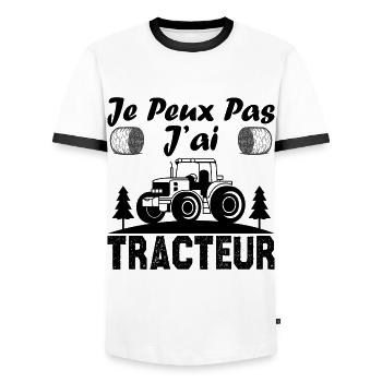 Je peux pas j ai tracteur - T-shirt contrasté Homme - blanc/noir - Devant - AI Model Female 172 light (172cm) & AI Model Male 178 dark (178cm)