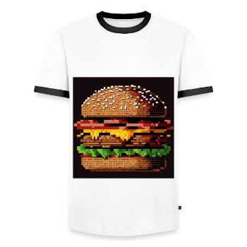 8-Bit Burger, Pixel Art - Men's Ringer Shirt - white/black - Front - AI Model Female 172 light (172cm) & AI Model Male 178 dark (178cm)