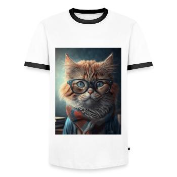 Coole Hipster-Katze - Männer Kontrast-T-Shirt - Weiß/Schwarz - Vorne - AI Model Female 172 light (172cm) & AI Model Male 178 dark (178cm)