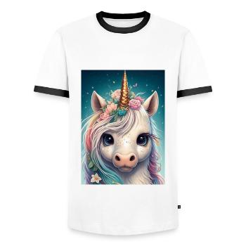 Licorne Kawaii colorée - T-shirt contrasté Homme - blanc/noir - Devant - AI Model Female 172 light (172cm) & AI Model Male 178 dark (178cm)