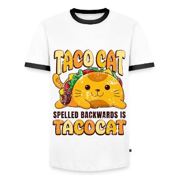 Taco Cat spelled Backwards is Tacocat Cinco de - Men's Ringer Shirt - white/black - Front - AI Model Female 172 light (172cm) & AI Model Male 178 dark (178cm)