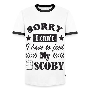 Sorry, I can't. I have to feed my Scoby - Men's Ringer Shirt - white/black - Front - AI Model Female 172 light (172cm) & AI Model Male 178 dark (178cm)
