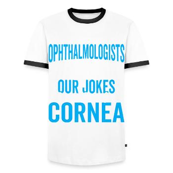 Ophthalmologist jokes, doesn't get corneal opticians - Men's Ringer Shirt - white/black - Front - AI Model Female 172 light (172cm) & AI Model Male 178 dark (178cm)