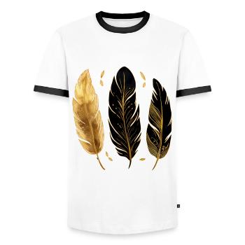 Golden Feathers - Men's Ringer Shirt - white/black - Front - AI Model Female 172 light (172cm) & AI Model Male 178 dark (178cm)