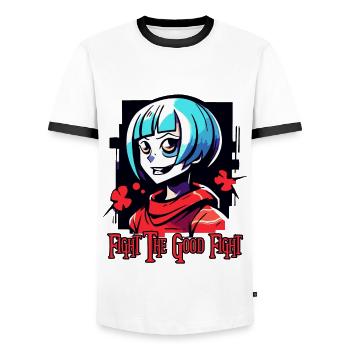 Combattez le bon combat avec une fille d’anime - T-shirt contrasté Homme - blanc/noir - Devant - AI Model Female 172 light (172cm) & AI Model Male 178 dark (178cm)