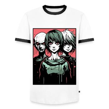 Cartoon Manga Anime, This Should Be an Anime - Men's Ringer Shirt - white/black - Front - AI Model Female 172 light (172cm) & AI Model Male 178 dark (178cm)