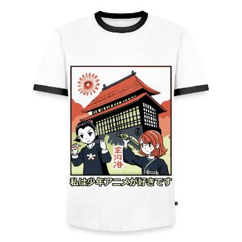 Ich liebe Shounen-Anime - Männer Kontrast-T-Shirt - Weiß/Schwarz - Vorne - AI Model Female 172 light (172cm) & AI Model Male 178 dark (178cm)