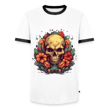 Gartenblumen und Schädel und bunte Blumen - Männer Kontrast-T-Shirt - Weiß/Schwarz - Vorne - AI Model Female 172 light (172cm) & AI Model Male 178 dark (178cm)