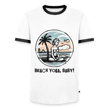 C’est le yoga de plage, bébé - T-shirt contrasté Homme - blanc/noir - Devant - AI Model Female 172 light (172cm) & AI Model Male 178 dark (178cm)