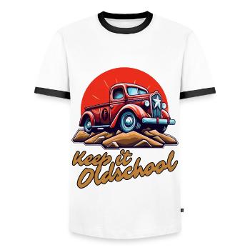 Keep it old-fashioned: A pick-up truck - Men's Ringer Shirt - white/black - Front - AI Model Female 172 light (172cm) & AI Model Male 178 dark (178cm)
