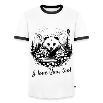 I love you too, nature and roses and a bear - Men's Ringer Shirt - white/black - Front - AI Model Female 172 light (172cm) & AI Model Male 178 dark (178cm)