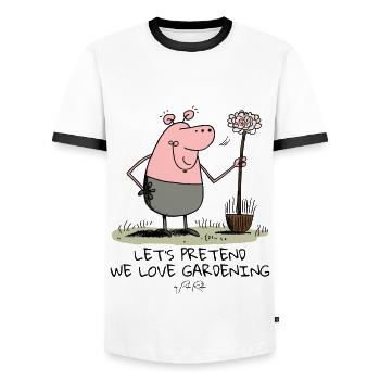 Tun wir doch so, als liebten wir Gartenarbeit - Männer Kontrast-T-Shirt - Weiß/Schwarz - Vorne - AI Model Female 172 light (172cm) & AI Model Male 178 dark (178cm)