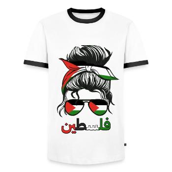 Palestine Drapeau Palestinien Filles Fille Palestinienne - T-shirt contrasté Homme - blanc/noir - Devant - AI Model Female 172 light (172cm) & AI Model Male 178 dark (178cm)