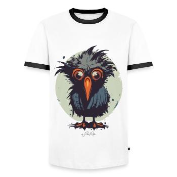 Confused, disheveled little cute bird - Men's Ringer Shirt - white/black - Front - AI Model Female 172 light (172cm) & AI Model Male 178 dark (178cm)