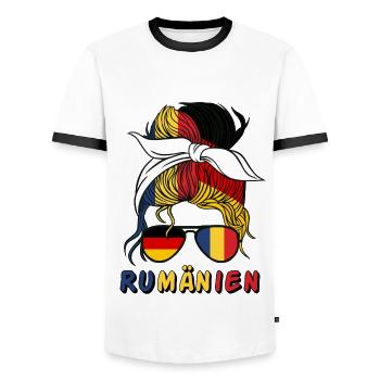 Moitié Allemand Moitié Roumain Fille Allemagne Roumanie - T-shirt contrasté Homme - blanc/noir - Devant - AI Model Female 172 light (172cm) & AI Model Male 178 dark (178cm)