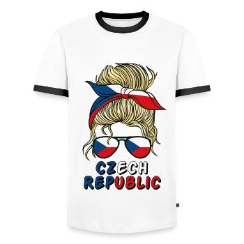 Ceska République Tchèque Flag Filles Tchèque Fille Enfants - T-shirt contrasté Homme - blanc/noir - Devant - AI Model Female 172 light (172cm) & AI Model Male 178 dark (178cm)