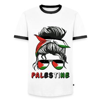 Palestine Drapeau Palestinien Filles Fille Palestinienne - T-shirt contrasté Homme - blanc/noir - Devant - AI Model Female 172 light (172cm) & AI Model Male 178 dark (178cm)