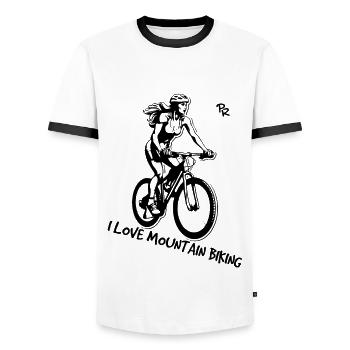 Ich liebe Mountainbiken: Biker Frauen - Männer Kontrast-T-Shirt - Weiß/Schwarz - Vorne - AI Model Female 172 light (172cm) & AI Model Male 178 dark (178cm)