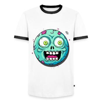 Eyes wide open: Shock, a zombie - Men's Ringer Shirt - white/black - Front - AI Model Female 172 light (172cm) & AI Model Male 178 dark (178cm)