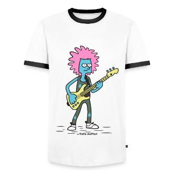 The coolest bass player in the band - Men's Ringer Shirt - white/black - Front - AI Model Female 172 light (172cm) & AI Model Male 178 dark (178cm)
