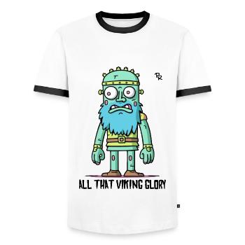 Cartoon, all dieser Wikinger Ruhm - Männer Kontrast-T-Shirt - Weiß/Schwarz - Vorne - AI Model Female 172 light (172cm) & AI Model Male 178 dark (178cm)