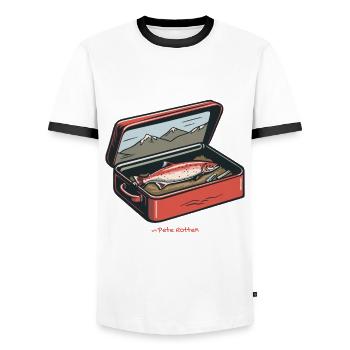 Eine seltene Angeltrophäe, Fischen und Angeln - Männer Kontrast-T-Shirt - Weiß/Schwarz - Vorne - AI Model Female 172 light (172cm) & AI Model Male 178 dark (178cm)