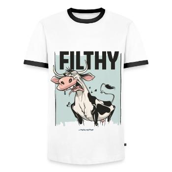 Disgusted cow, dirty and grubby - Men's Ringer Shirt - white/black - Front - AI Model Female 172 light (172cm) & AI Model Male 178 dark (178cm)