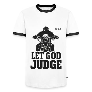 Que Dieu juge, motard à moto rocker - T-shirt contrasté Homme - blanc/noir - Devant - AI Model Female 172 light (172cm) & AI Model Male 178 dark (178cm)