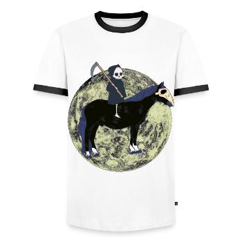 Grim Reaper Horror Halloween Moon - Men's Ringer Shirt - white/black - Front - AI Model Female 172 light (172cm) & AI Model Male 178 dark (178cm)