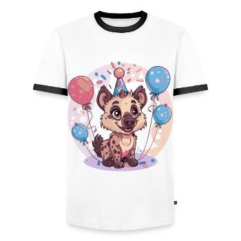 Hyène Anniversaire Bébé - T-shirt contrasté Homme - blanc/noir - Devant - AI Model Female 172 light (172cm) & AI Model Male 178 dark (178cm)