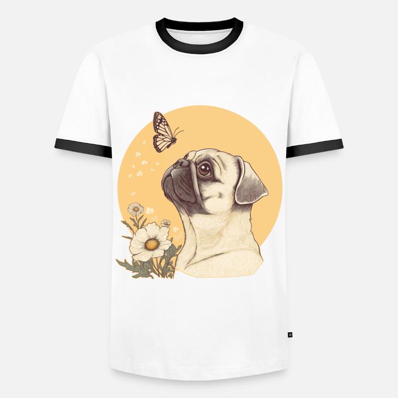 Mops mit Schmetterling - Männer Kontrast-T-Shirt - Weiß/Schwarz