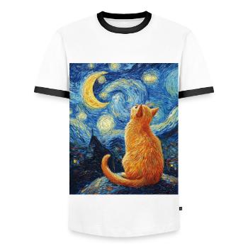Katze Van Gogh Style - Männer Kontrast-T-Shirt - Weiß/Schwarz - Vorne - AI Model Female 172 light (172cm) & AI Model Male 178 dark (178cm)