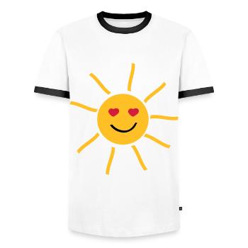 lachende Sonne mit Augen in Herzform - Männer Kontrast-T-Shirt - Weiß/Schwarz - Vorne - AI Model Female 172 light (172cm) & AI Model Male 178 dark (178cm)